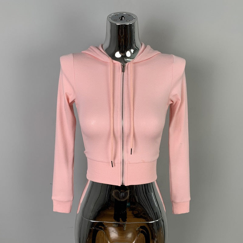Cardigan court ajusté à capuche Style sexy avec grand zip, coupe près du corps et décolleté audacieux, petit sweat léger tendance