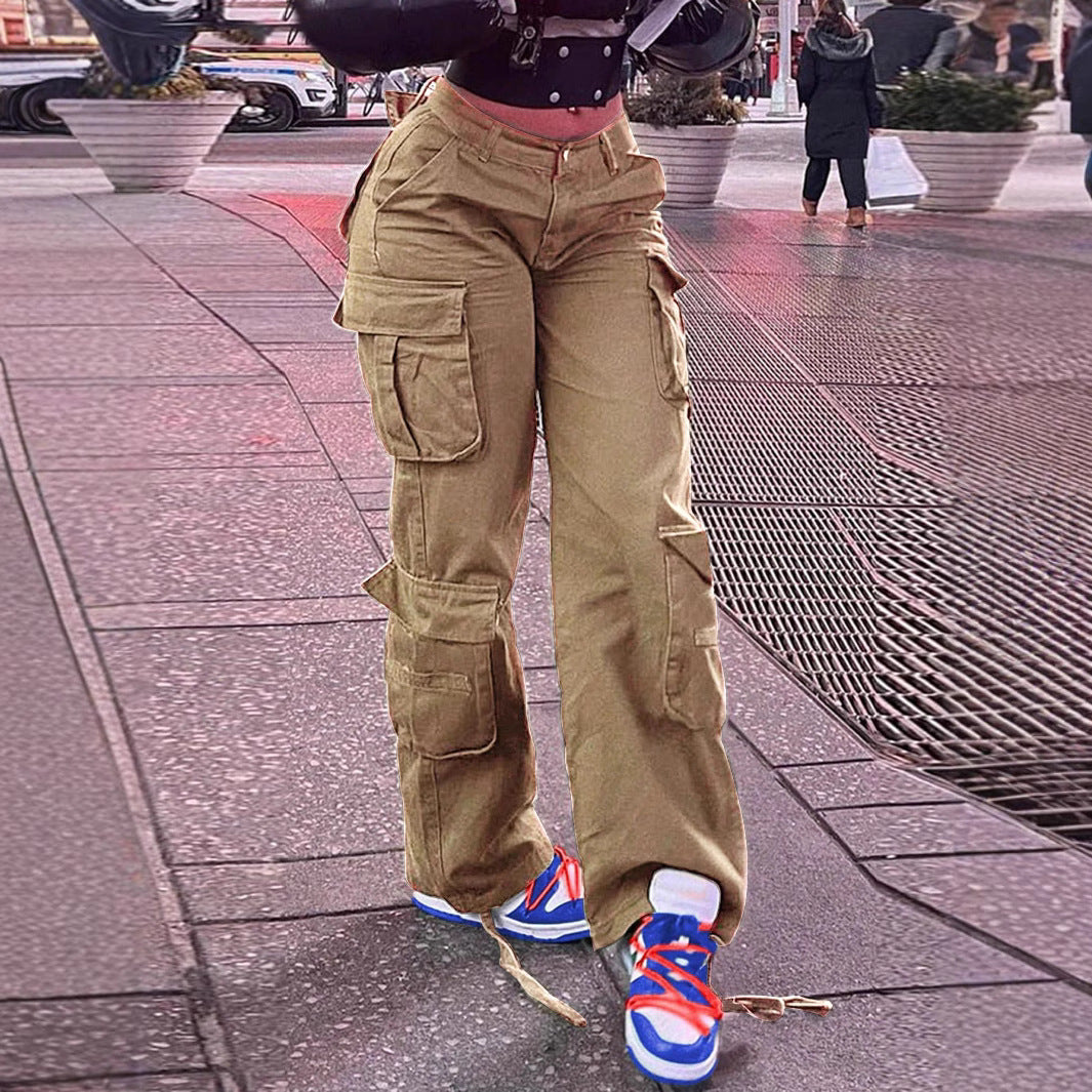 Pantalon cargo femme style américain rétro Multi-poches, coupe décontractée, inspiration tactique
