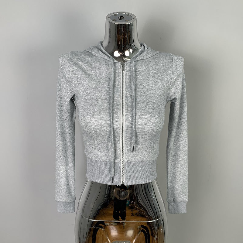 Cardigan court ajusté à capuche Style sexy avec grand zip, coupe près du corps et décolleté audacieux, petit sweat léger tendance