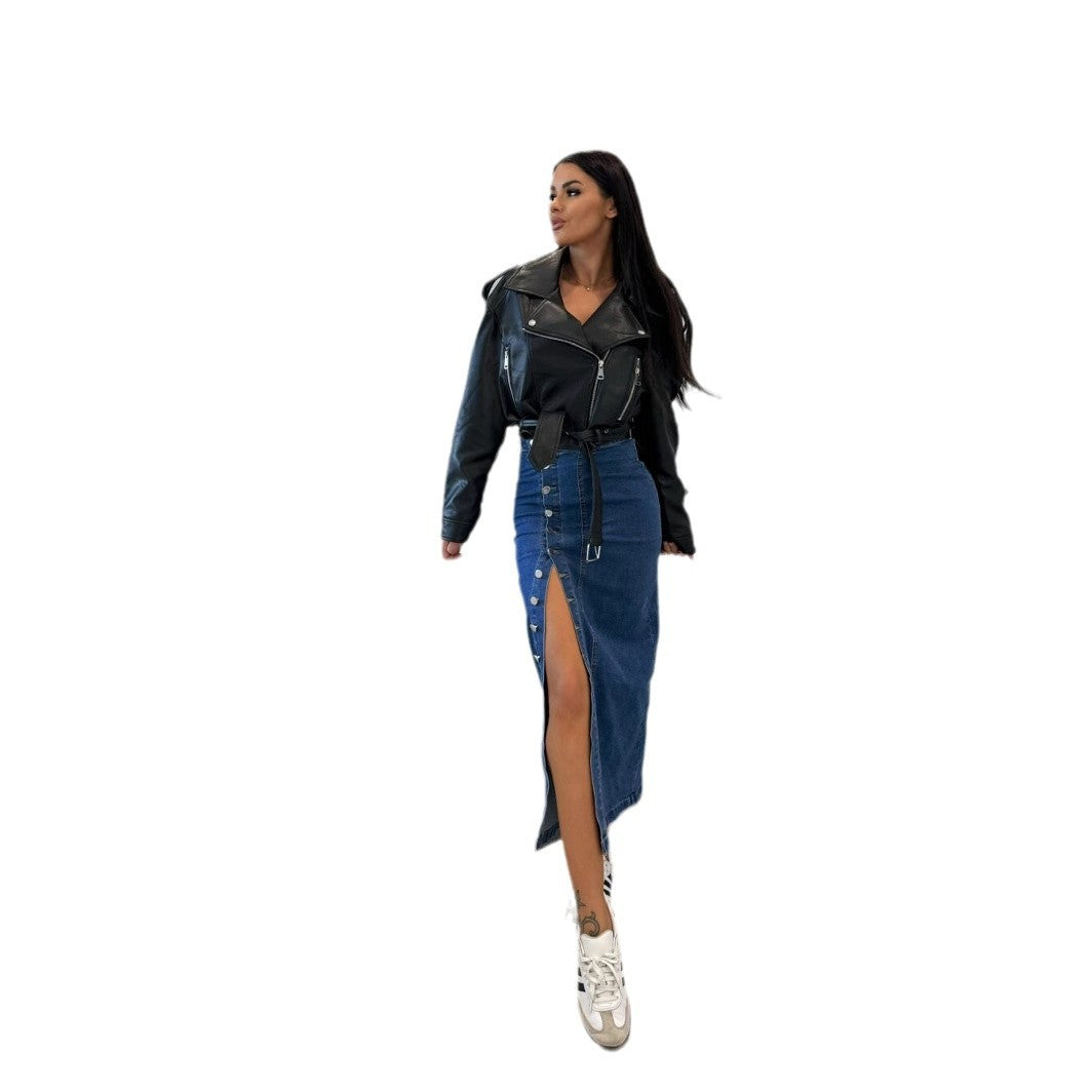 Jupe en Jean à Fente Asymétrique  Taille Haute & Coupe Sexy