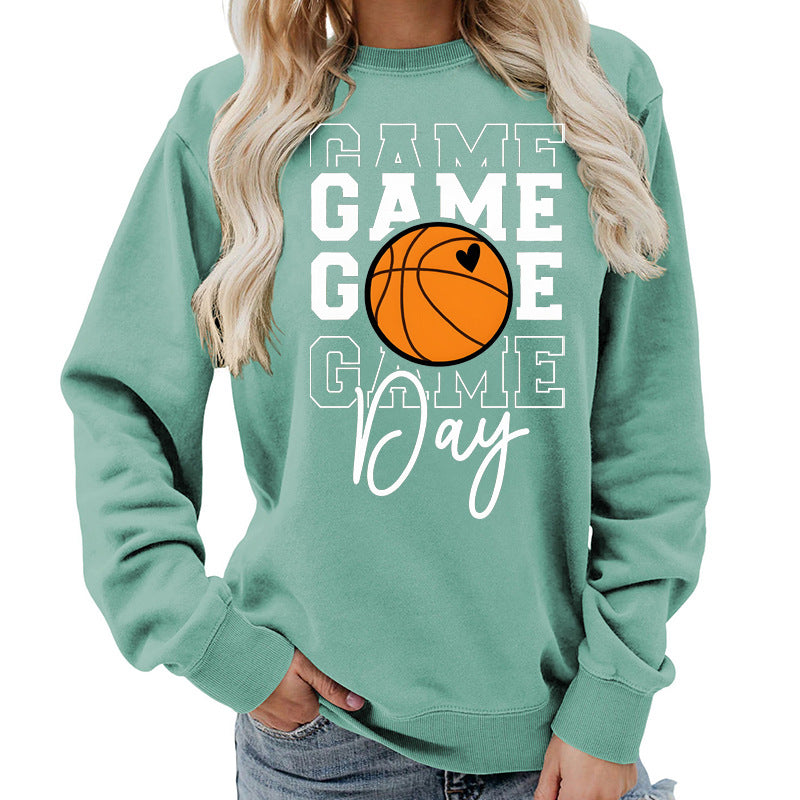 Sweat-shirt femme imprimé "Game Day" Coupe ample et décontractée, col rond, parfait pour lautomne et lhiver, style européen tendance