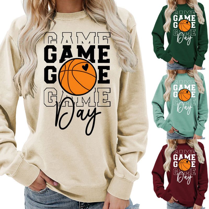 Sweat-shirt femme imprimé "Game Day" Coupe ample et décontractée, col rond, parfait pour lautomne et lhiver, style européen tendance