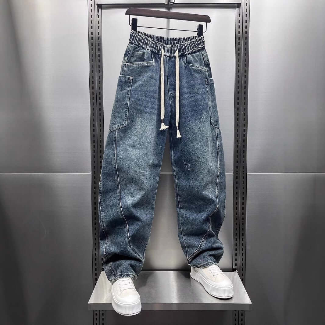 2025 Spring and Autumn Vintage Jeans Men's Trendy Brand Scimitar Pants American Casual Washed Retro Cargo Pants