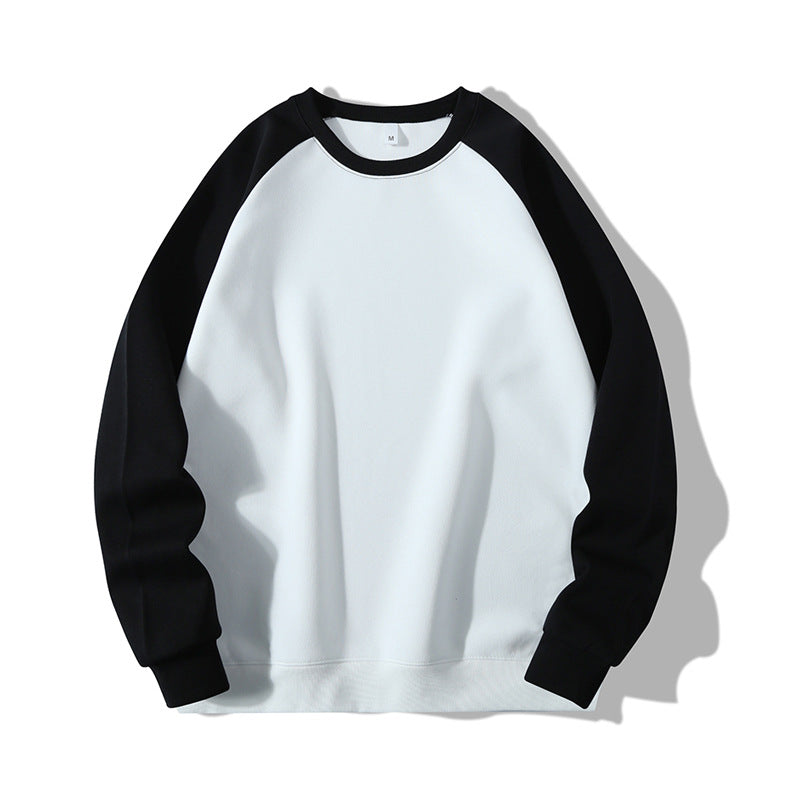 Sweat à manches longues homme en tissu épais, coupe droite, color-blocking tendance, manches raglan, col rond, confortable et unisexe.