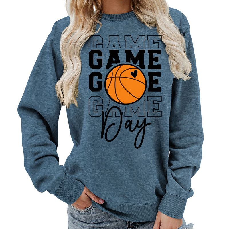 Sweat-shirt femme imprimé "Game Day" Coupe ample et décontractée, col rond, parfait pour lautomne et lhiver, style européen tendance