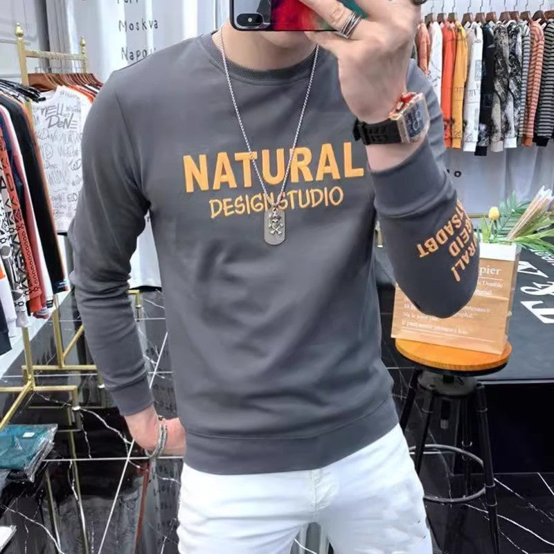 Sweat-shirt homme haut de gamme tissu épais, intérieur molletonné, manches longues, coupe tendance pour mi-saison, idéal comme couche de base par temps frais.
