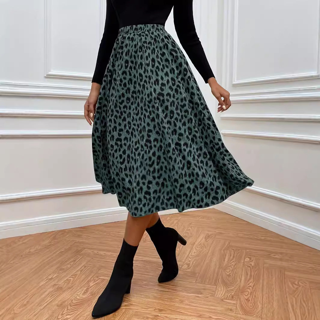 Jupe Évasée Imprimée Taille Haute & Style Automnal Élégant