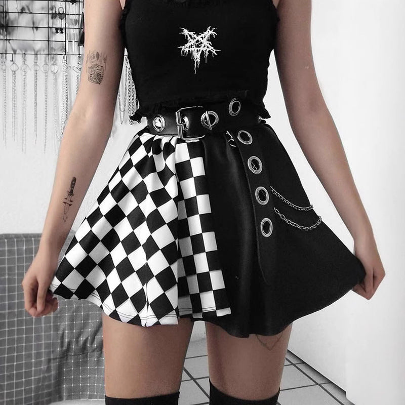 Mini-Jupe Sexy à Carreaux Contrastés Taille Haute & Style Dark Girly