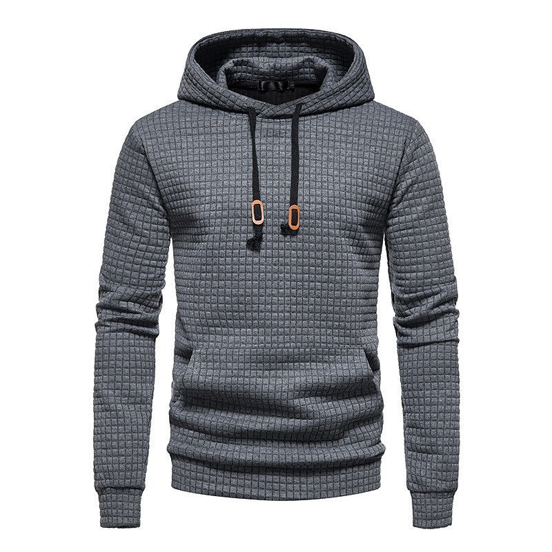 Sweat-shirt homme décontracté coupe européenne, tissu matelassé à motif carreaux, style jacquard, capuche intégrée, confortable et adapté aux looks urbains.