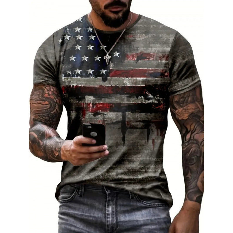 T-shirt Homme Imprimé Drapeau Style Rétro & Impression 3D