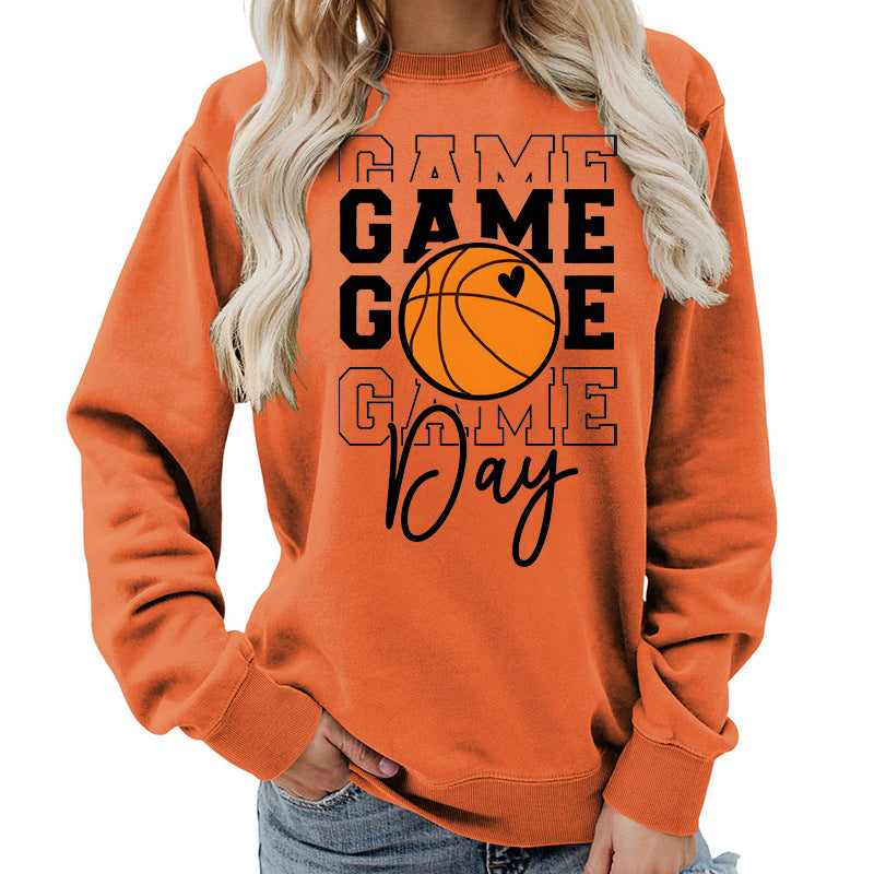Sweat-shirt femme imprimé "Game Day" Coupe ample et décontractée, col rond, parfait pour lautomne et lhiver, style européen tendance
