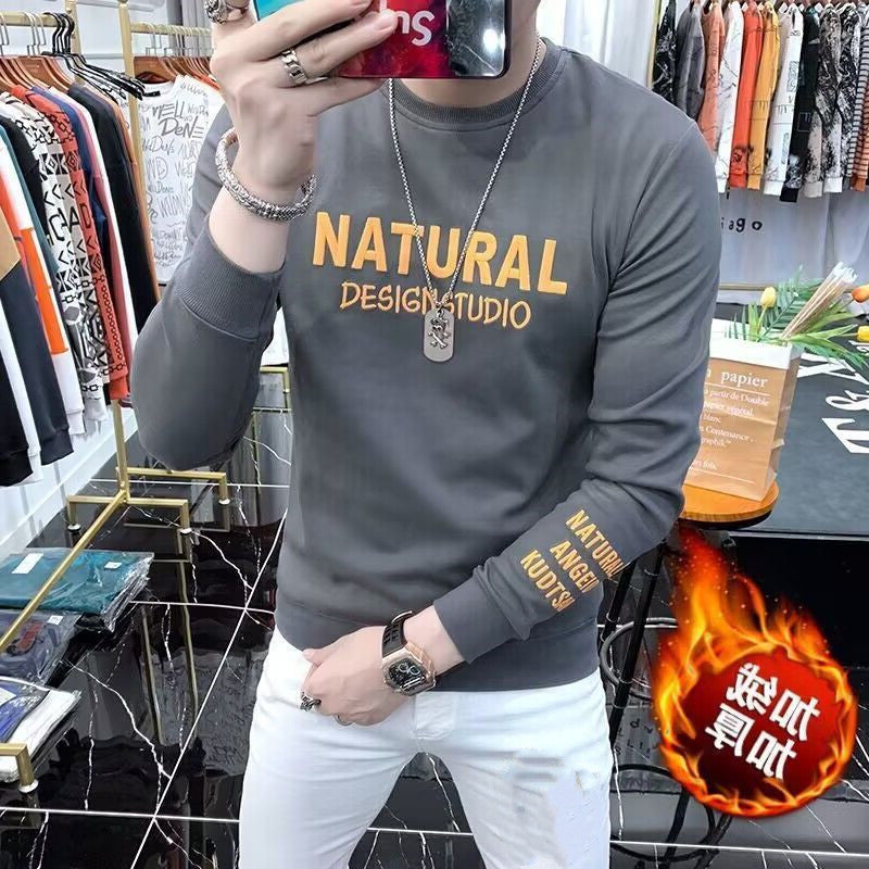Sweat-shirt homme haut de gamme tissu épais, intérieur molletonné, manches longues, coupe tendance pour mi-saison, idéal comme couche de base par temps frais.
