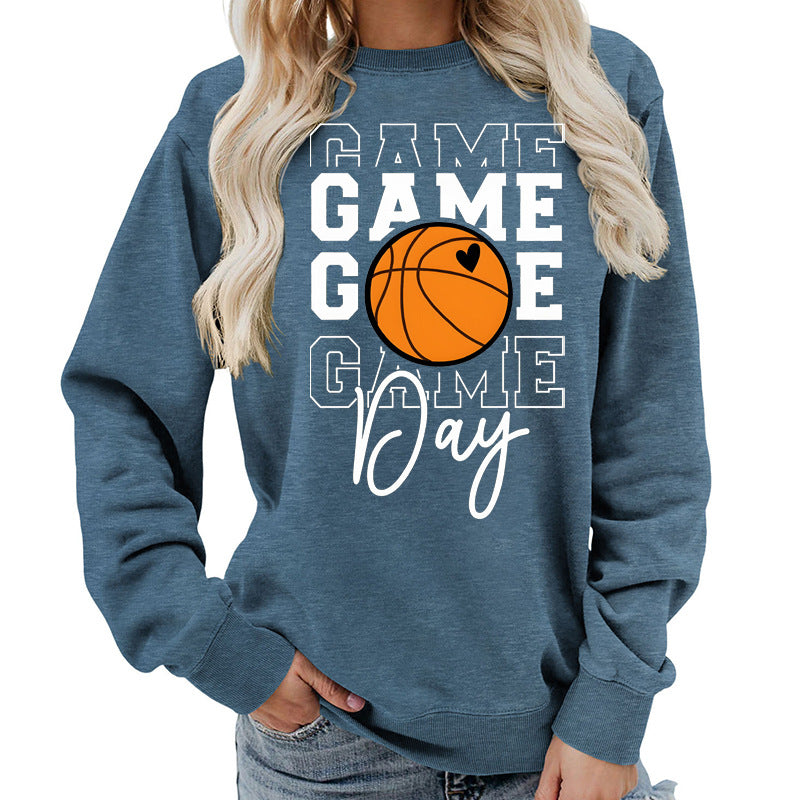 Sweat-shirt femme imprimé "Game Day" Coupe ample et décontractée, col rond, parfait pour lautomne et lhiver, style européen tendance