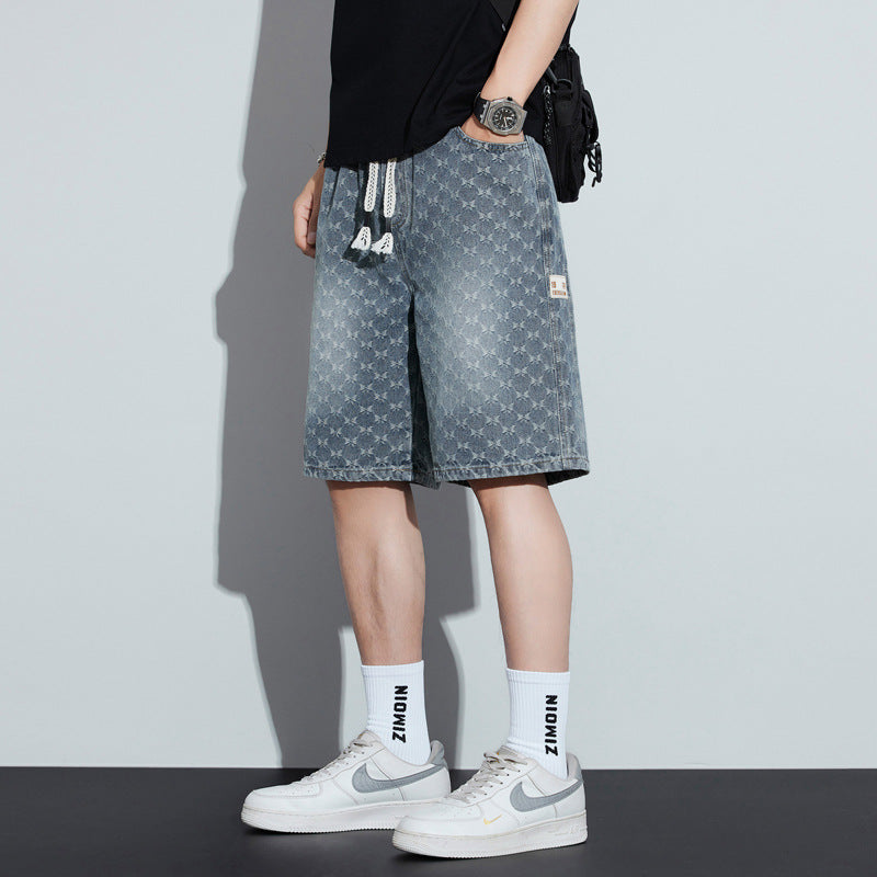 Short en denim imprimé pour homme Taille élastique, coupe courte et légère, style tendance et décontracté