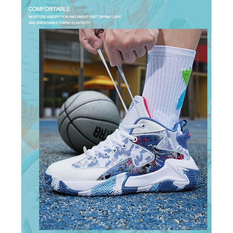 Cross-border basketball sneakers, new junior high school students, men's winter running leather professional training shoes