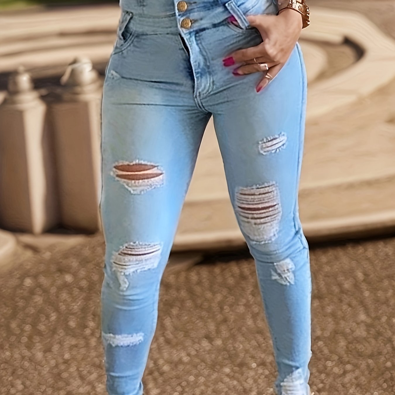 Jean Sexy Taille Haute à Fente Effet Push-Up & Détails Déchirés