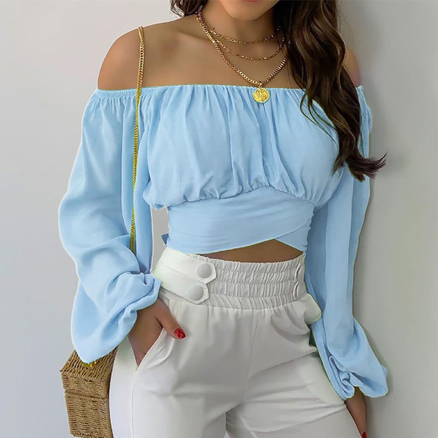 Top à Épaules Dénudées Style Croisé Tendance