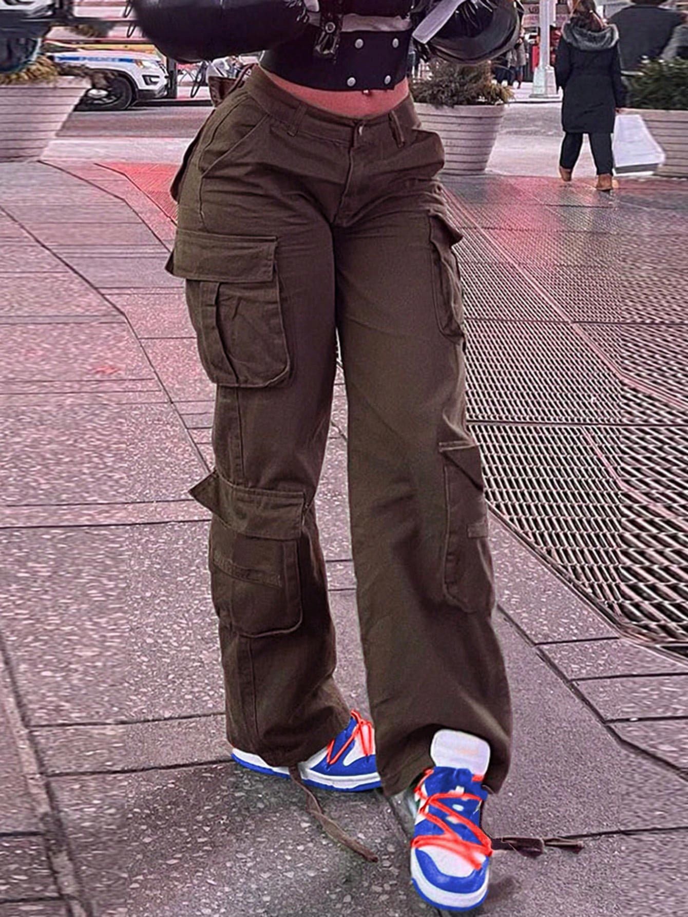 Pantalon cargo femme style américain rétro Multi-poches, coupe décontractée, inspiration tactique