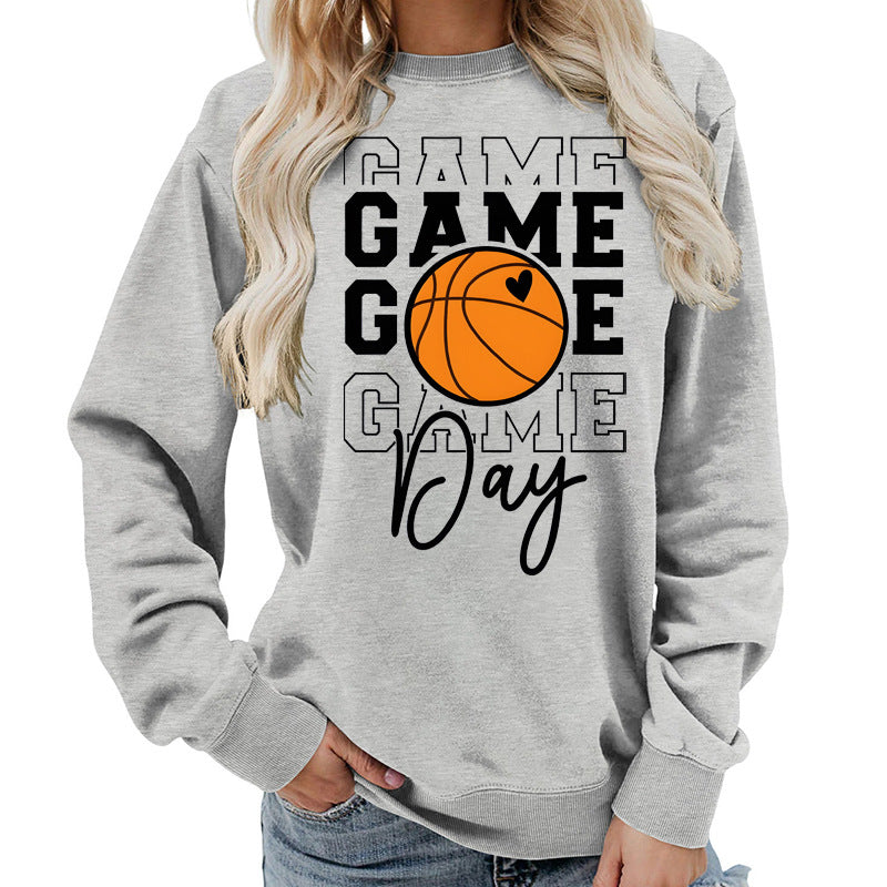 Sweat-shirt femme imprimé "Game Day" Coupe ample et décontractée, col rond, parfait pour lautomne et lhiver, style européen tendance