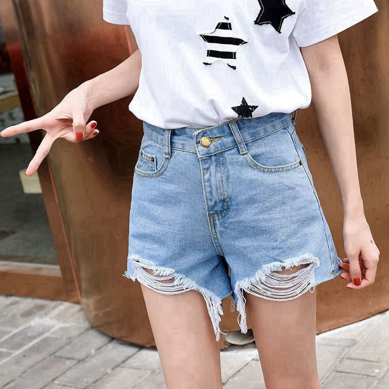 Short en Jean Femme Taille Haute, Évasé & Effet Usé
