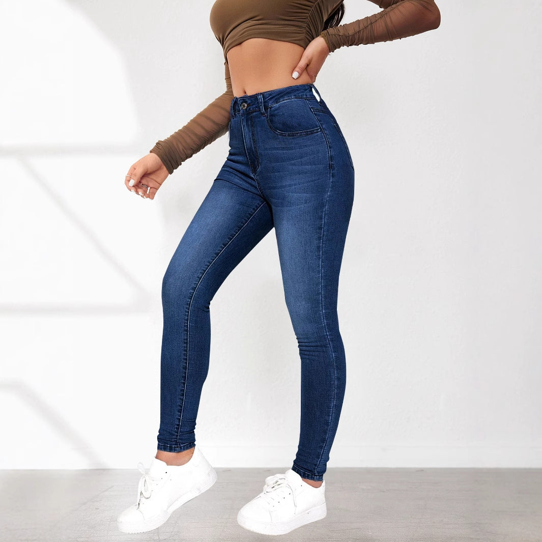 Jean skinny femme tendance Taille haute sexy, effet push-up, extensible, coupe jambe fine, en stock