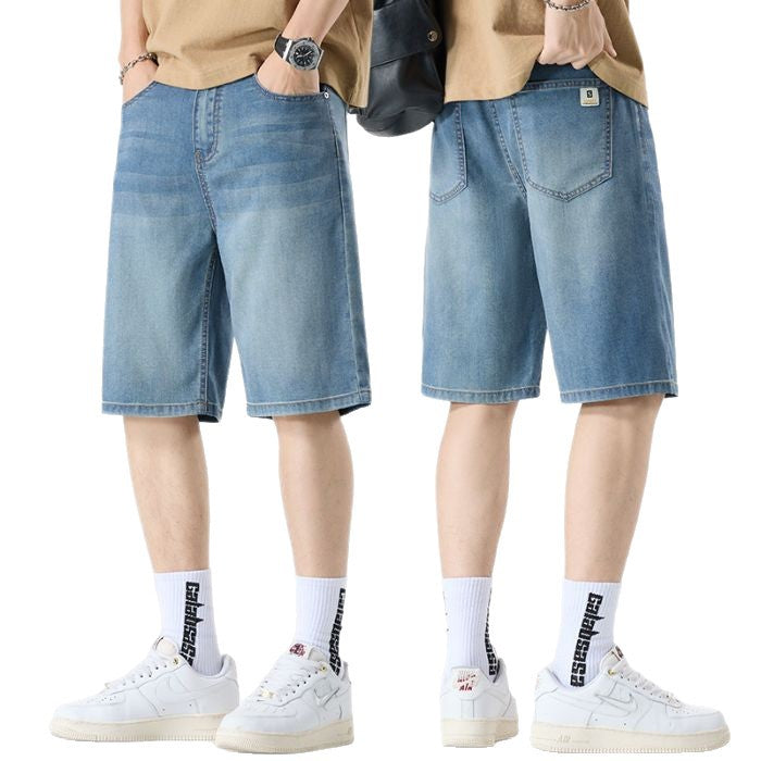 Short mi-long en denim Tencel pour homme Taille élastique, coupe ample et tendance, style décontracté