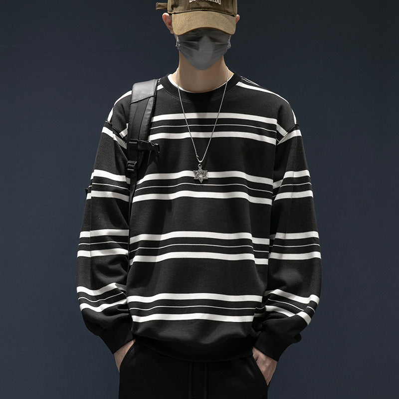 T-shirt à manches longues rayé en coton pour homme Style décontracté, idéal comme haut ou sous-couche