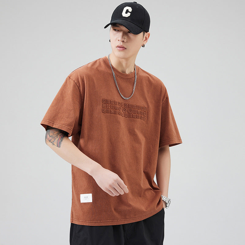 T-shirt homme en coton épais manches courtes, coupe ample, style casual tendance mixte