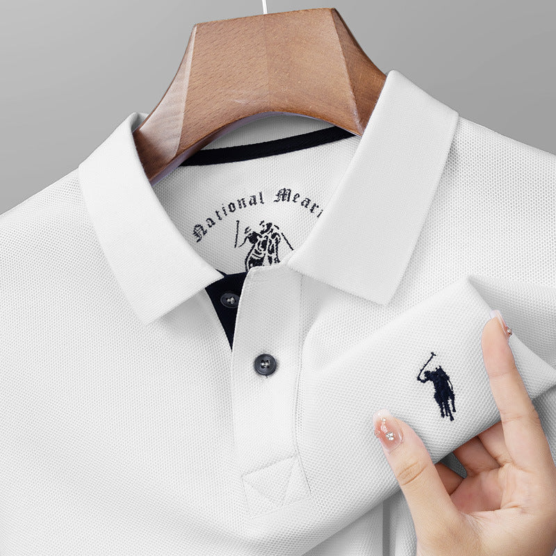 Polo homme en coton mercerisé manches courtes, col à revers, qualité premium