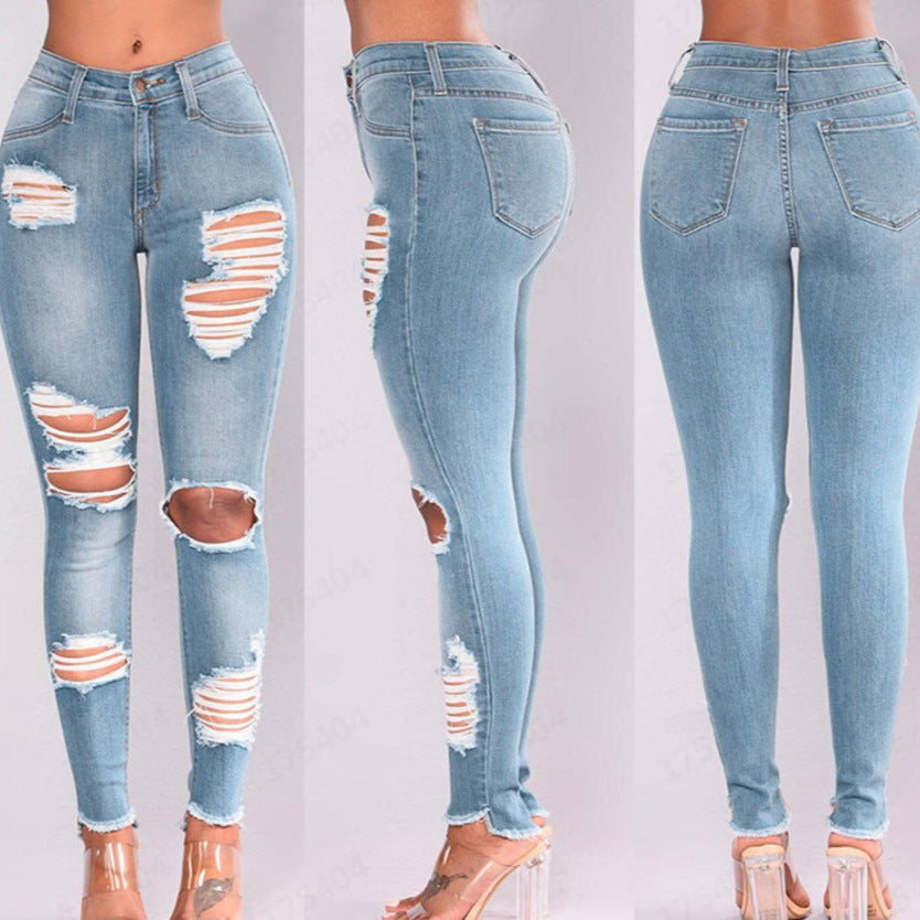 Jean Slim Taille Haute Femme Effet Push-Up & Détails Déchirés