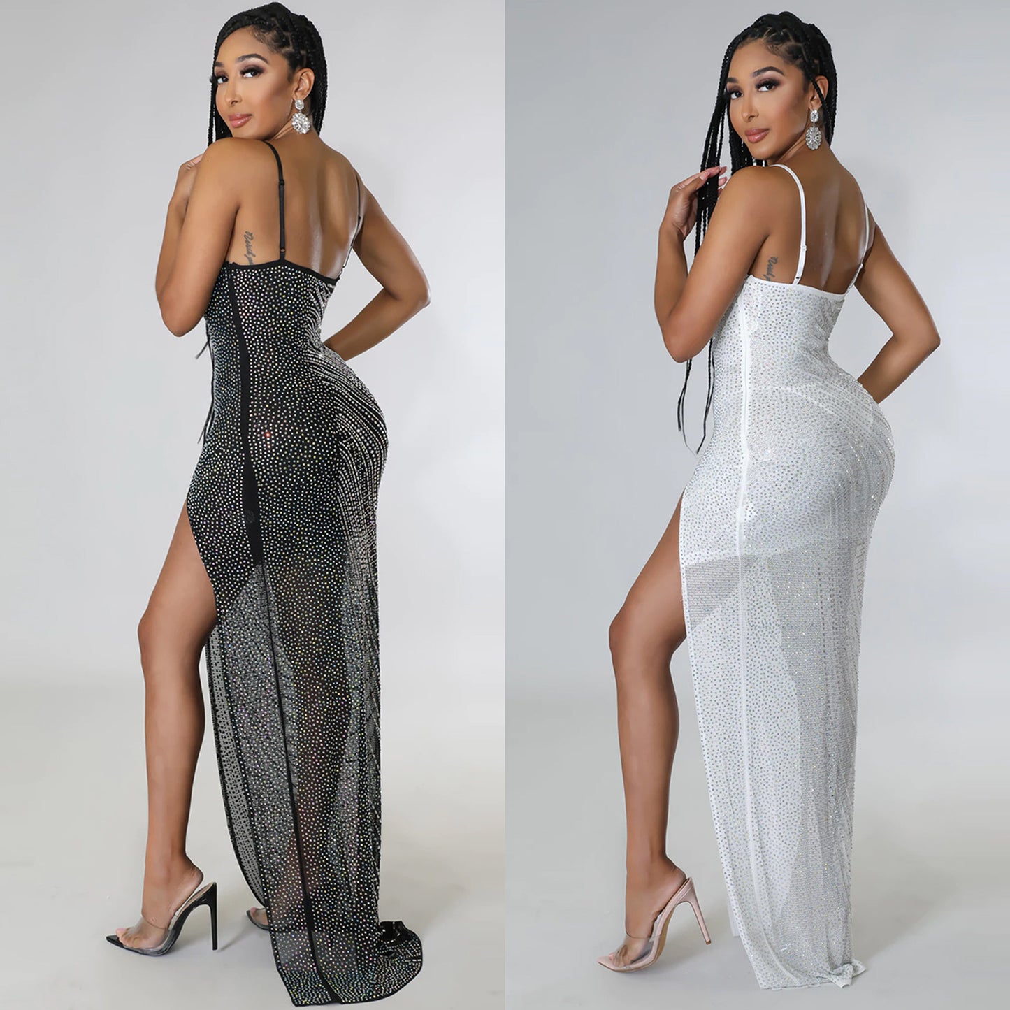 2025 Robe sexy à bretelles pour femmes avec strass, style célébrité, soirée et nightclub, tendance européenne et américaine