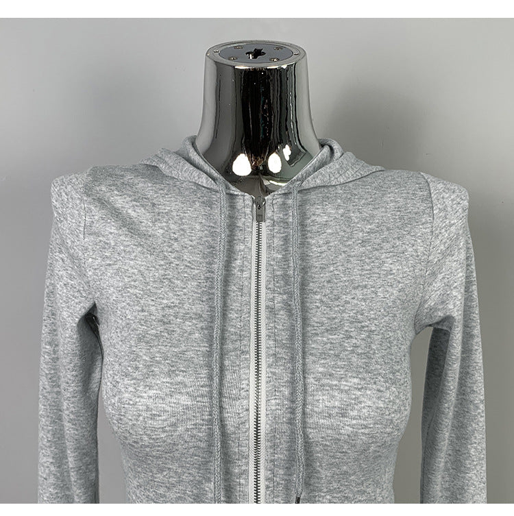 Cardigan court ajusté à capuche Style sexy avec grand zip, coupe près du corps et décolleté audacieux, petit sweat léger tendance