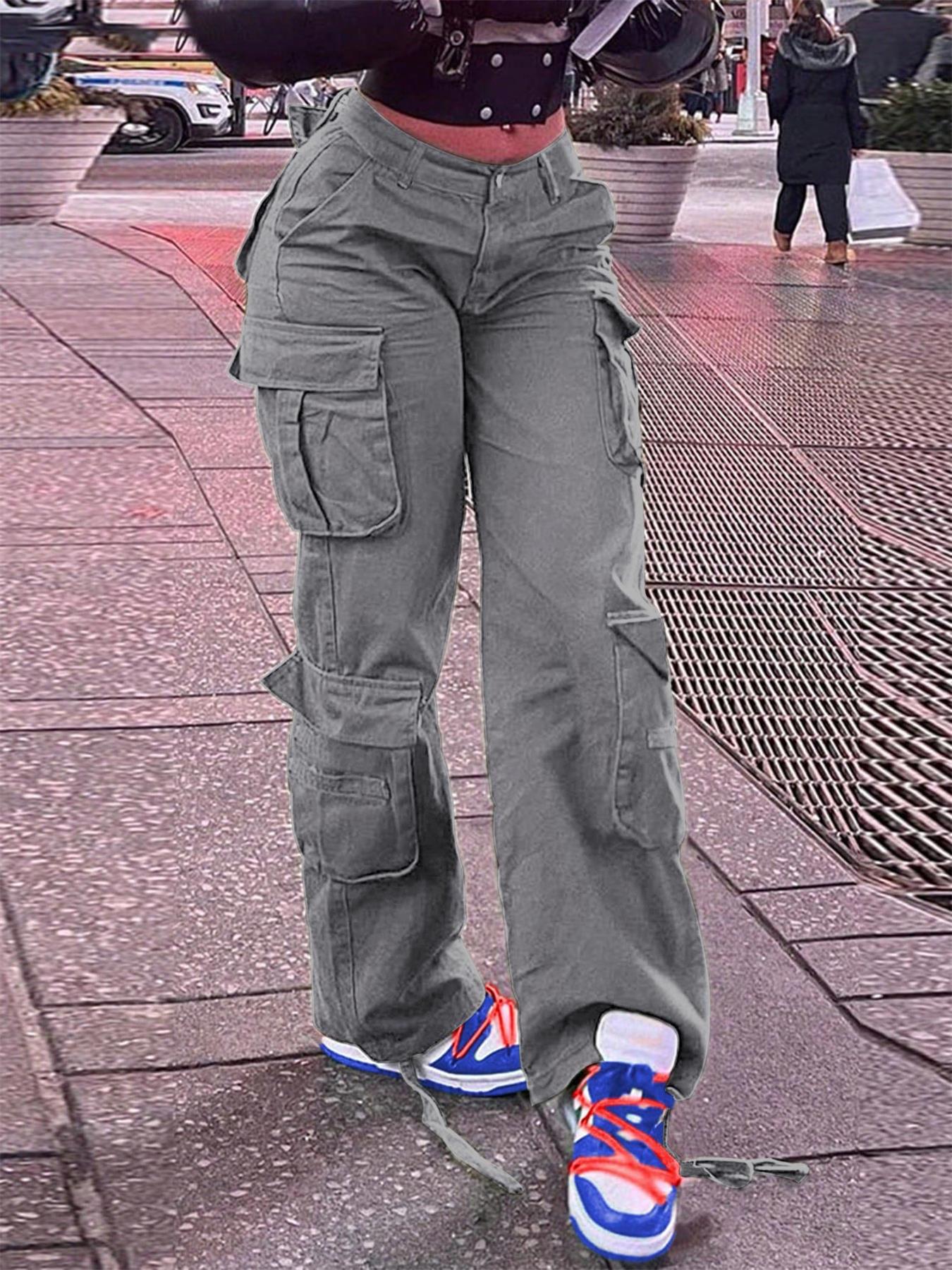 Pantalon cargo femme style américain rétro Multi-poches, coupe décontractée, inspiration tactique