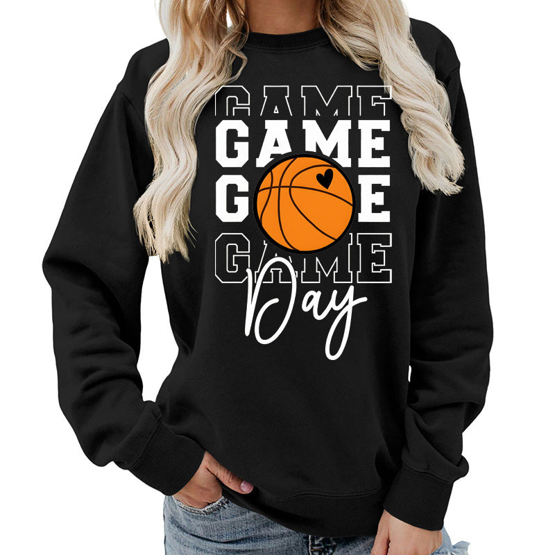 Sweat-shirt femme imprimé "Game Day" Coupe ample et décontractée, col rond, parfait pour lautomne et lhiver, style européen tendance