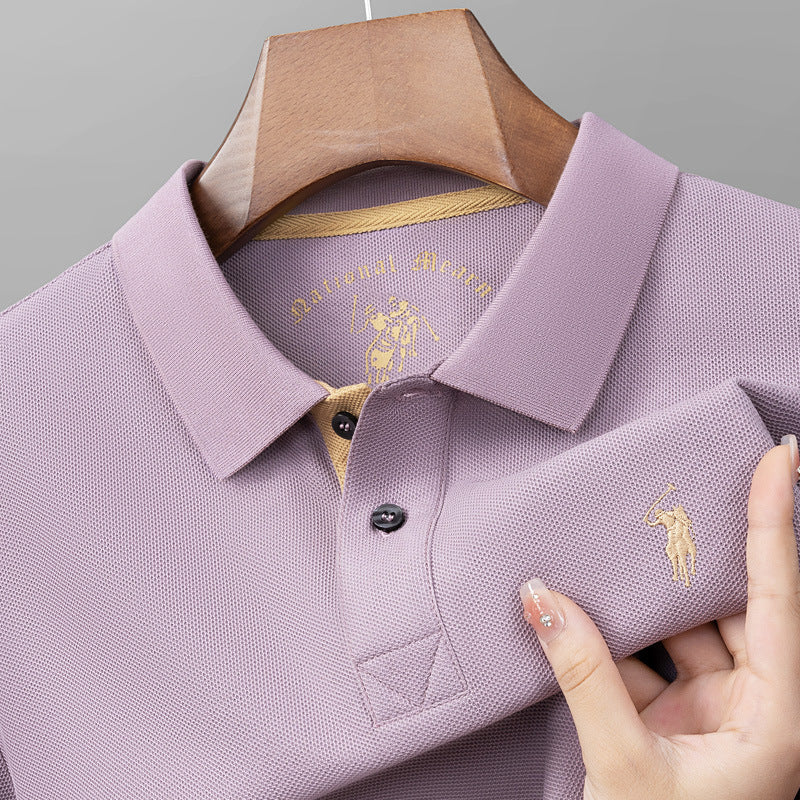 Polo homme en coton mercerisé manches courtes, col à revers, qualité premium