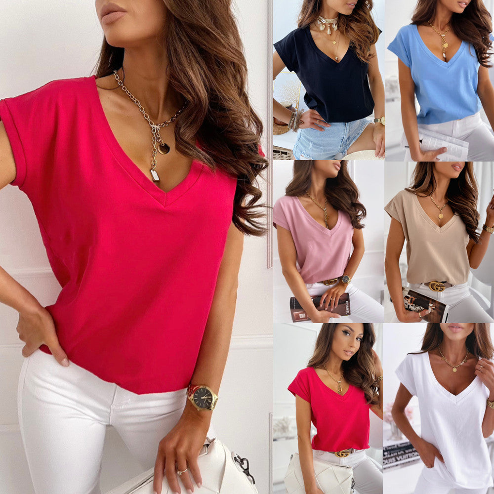 T-shirt Femme Col V Basique Chic & Confortable