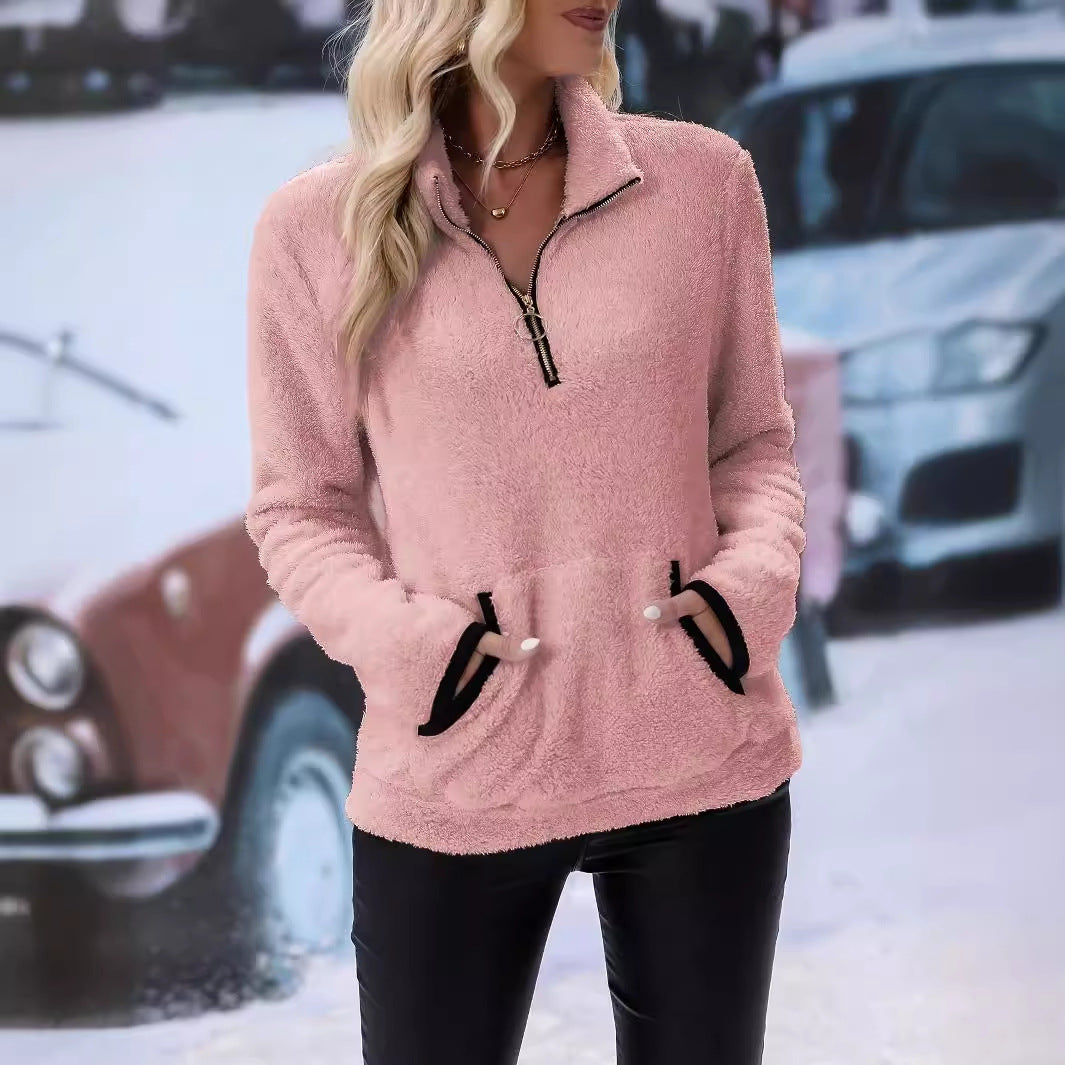 Sweat-shirt en peluche pour femme Demi-zip pour un style moderne et confortable