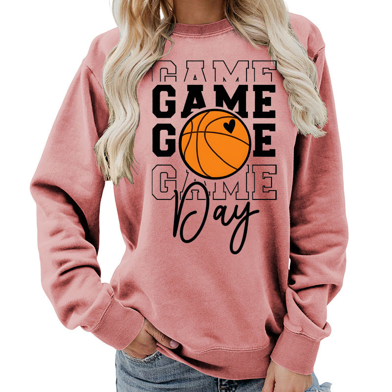 Sweat-shirt femme imprimé "Game Day" Coupe ample et décontractée, col rond, parfait pour lautomne et lhiver, style européen tendance