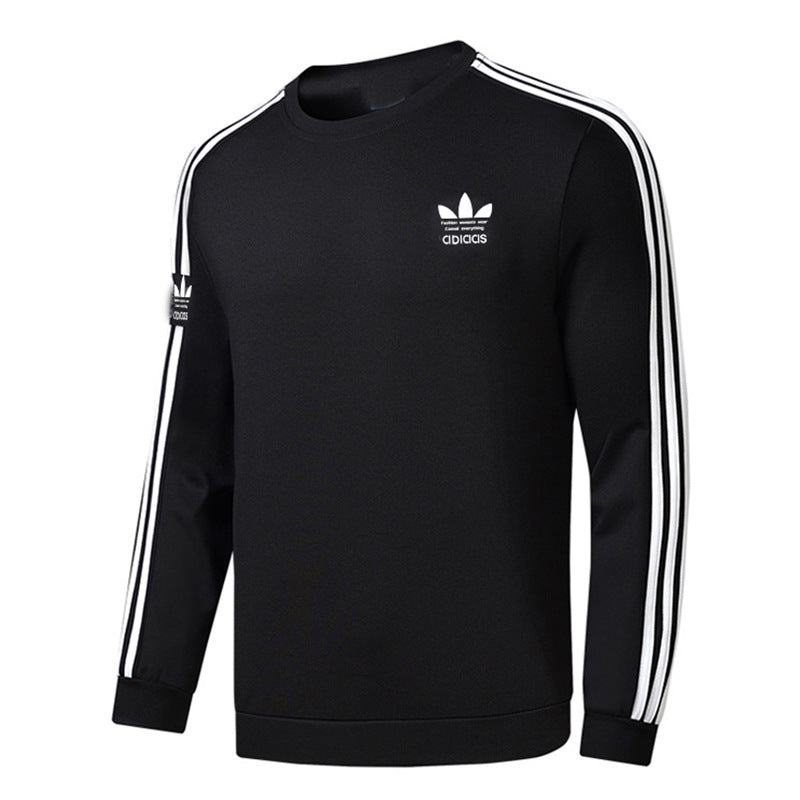 Sweatshirt Unisexe Col Rond avec Broderie Trèfle & Trois Bandes