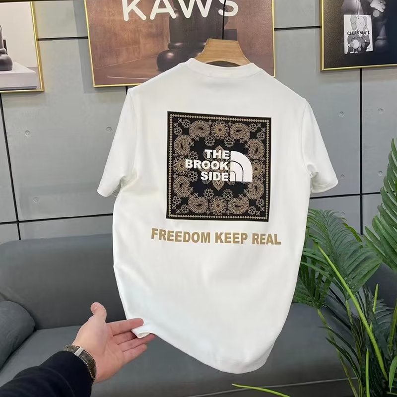 Round neck, five-quarter sleeves, trendy fashion, brand t-shirt, men's standard, summer, cityscape, letters, youth, fashion, everyday