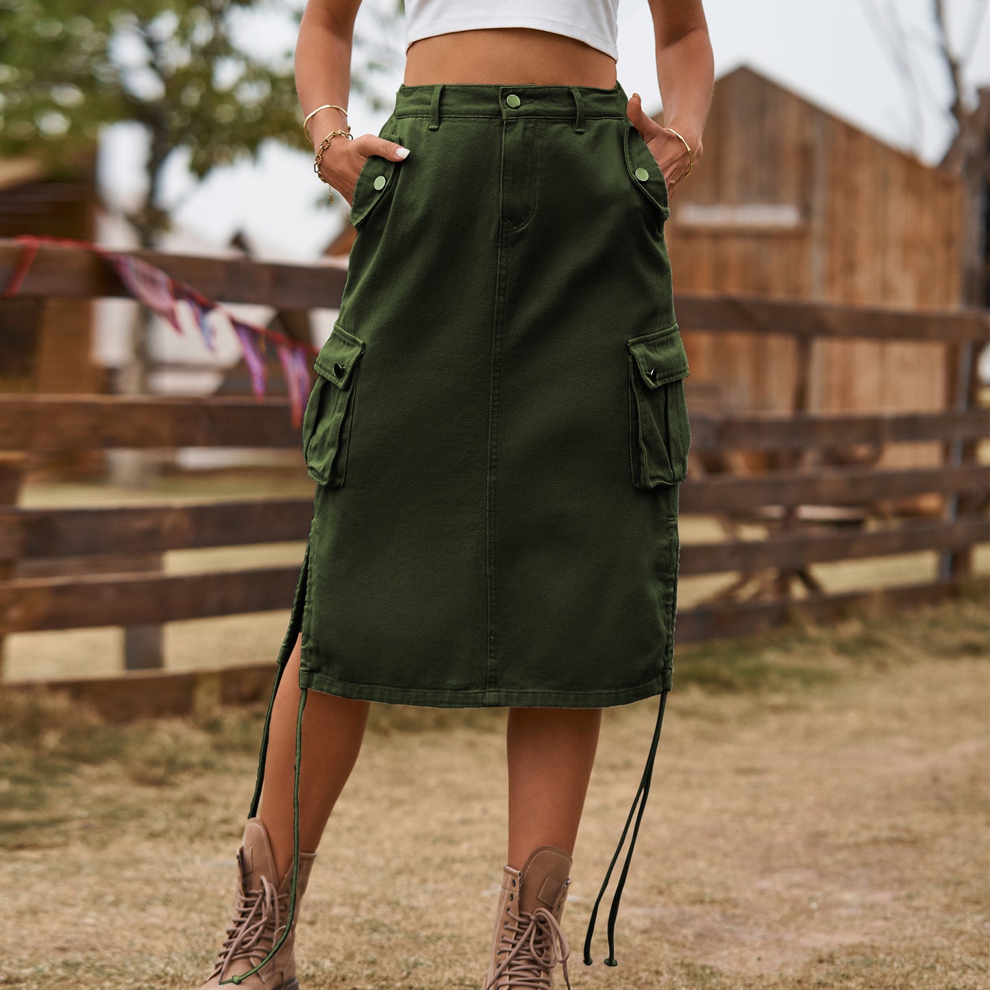 Jupe Cargo en Jean avec Lacets Tendance Décontractée & Style Urbain