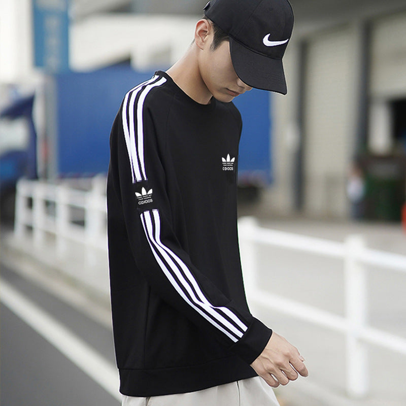 Sweatshirt Unisexe Col Rond avec Broderie Trèfle & Trois Bandes