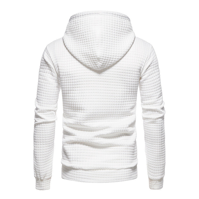Sweat-shirt homme décontracté coupe européenne, tissu matelassé à motif carreaux, style jacquard, capuche intégrée, confortable et adapté aux looks urbains.