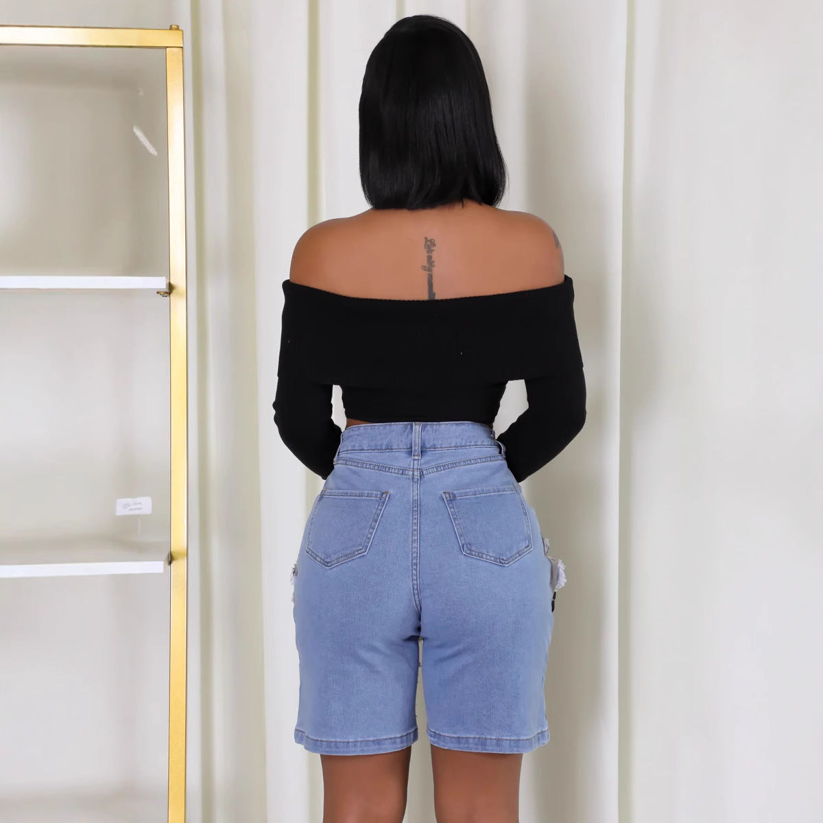 Jean Femme Droit Déchiré Taille Haute & Détail Effiloché