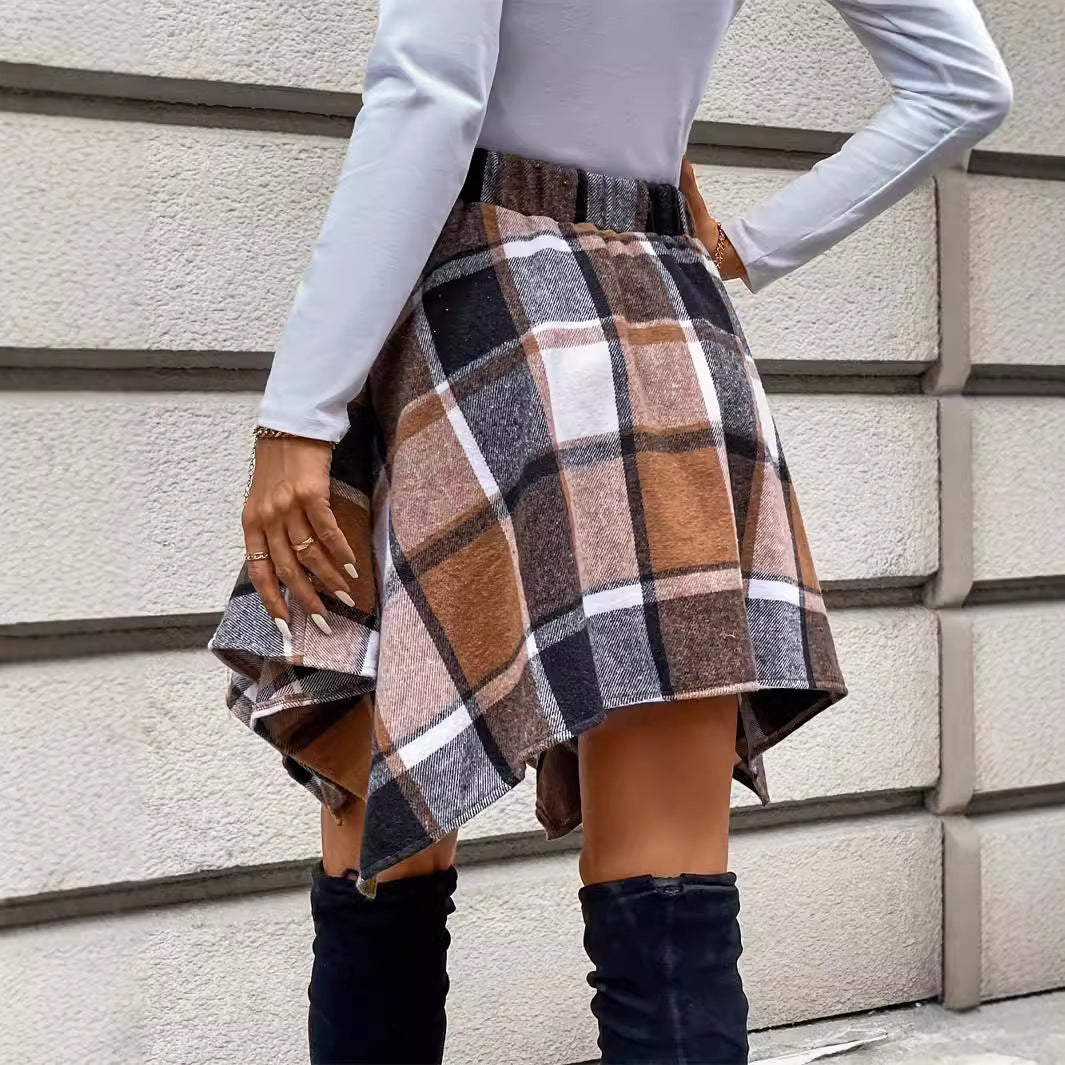 Amazon cross-border Europe and the United States 2024 autumn/winter new women's casual skirt spliced plaid belt skirt