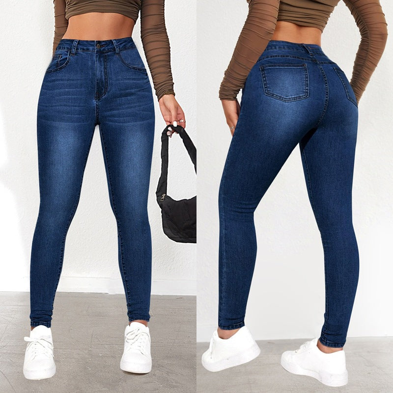 Jean skinny femme tendance Taille haute sexy, effet push-up, extensible, coupe jambe fine, en stock