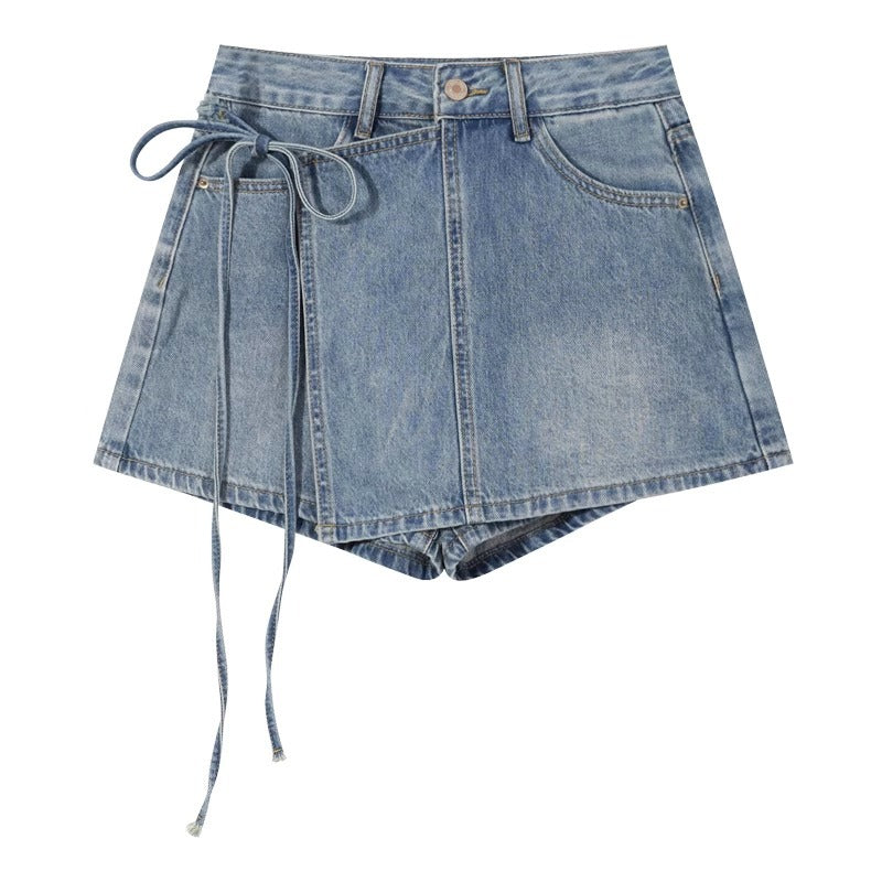 Short-Jupe en Jean d'Été Taille Haute & Coupe Trapèze Asymétrique