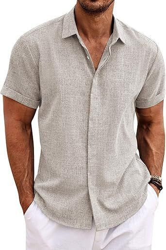 Chemise Homme Lin Manches Courtes Style Décontracté & Estival