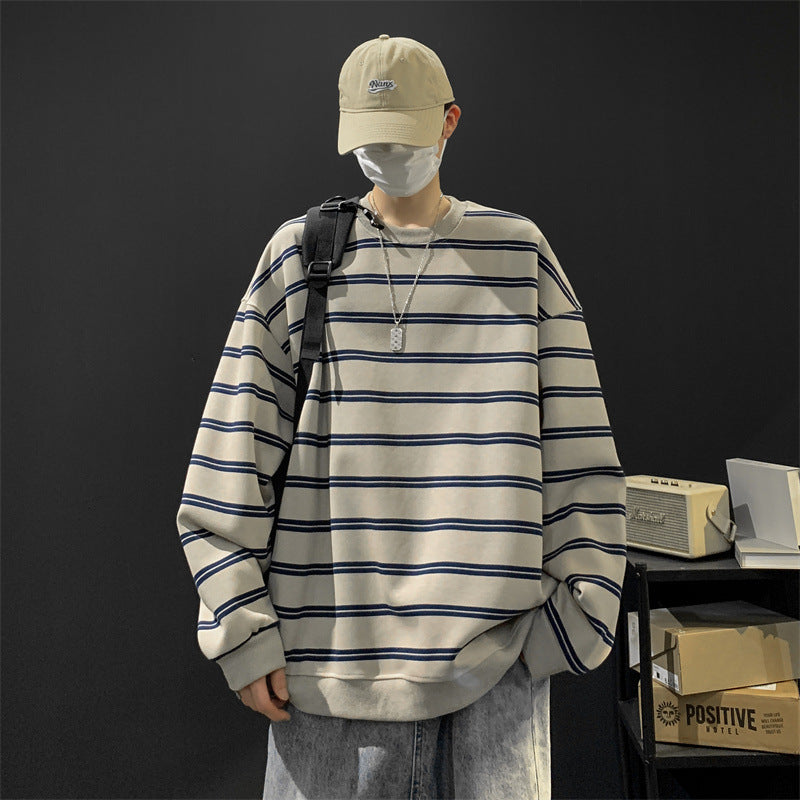 T-shirt à manches longues rayé en coton pour homme Style décontracté, idéal comme haut ou sous-couche