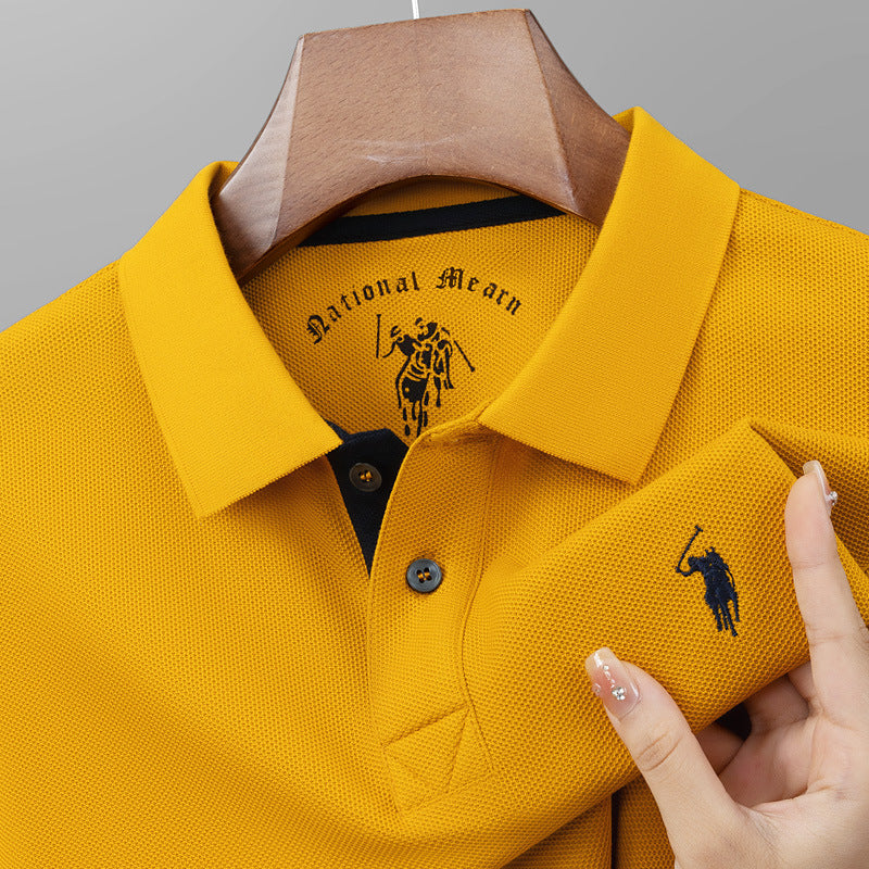 Polo homme en coton mercerisé manches courtes, col à revers, qualité premium